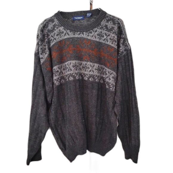 Vintage Van Heusen Sweater XL Fair Isle Knit 80s 90s Retro Pullover Grandpa Chic - Picture 1 of 2